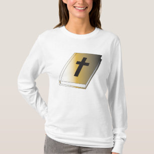 Goldene Heilige Bibel mit schwarzem Kreuz religiös T-Shirt