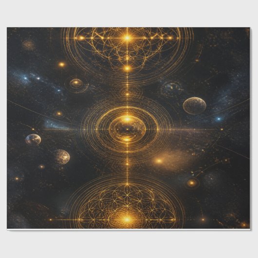 Goldene Heilige Geometrie Raum Geschenkpapier (Flach)