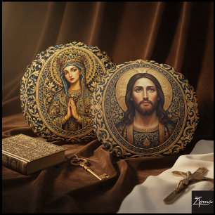 Goldene Heilige Ikone - Jesus Rundes Kissen