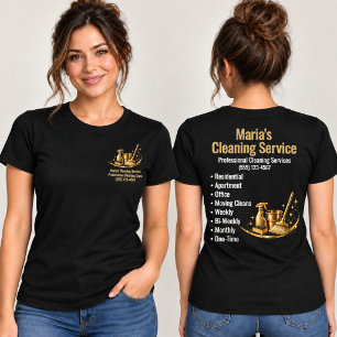 Goldene Heimreinigungsdienst Frau Schwarz T-Shirt