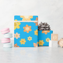 Goldene Herbst-Blume Blauer nahtloser Fall Geburts Geschenkpapier