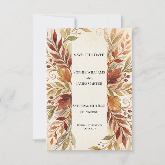 Goldene Herbst-Blumen-Save-The-Date-Karte Save The Date (Vorderseite)