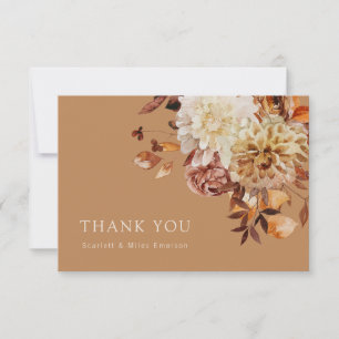 Goldene Herbst-Terrakotta-Aquarell-Blumenhochzeit Dankeskarte