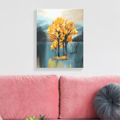 Goldene Herbstbäume auf der Leinwand Blue Lake (Insitu (Wohnzimmer))