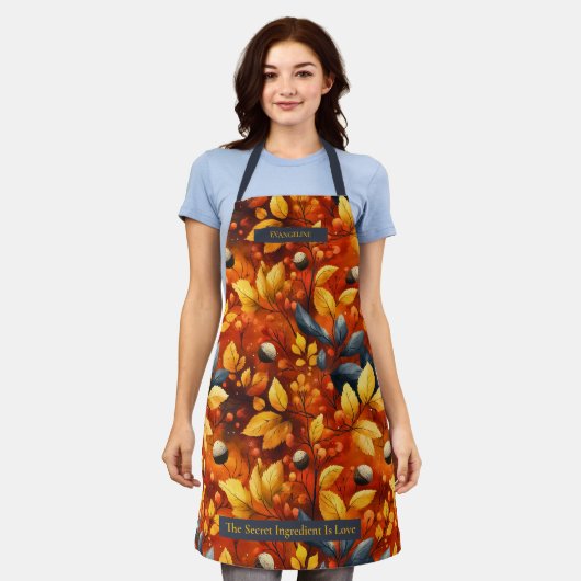 Goldene Herbstblätter und -körbe - Liebe Herbst Schürze (Getragen)