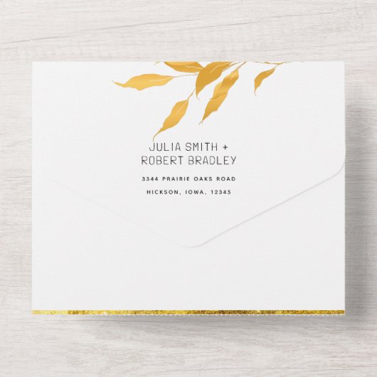 Goldene Herbstblatthochzeit All In One Einladung (Rückseite)