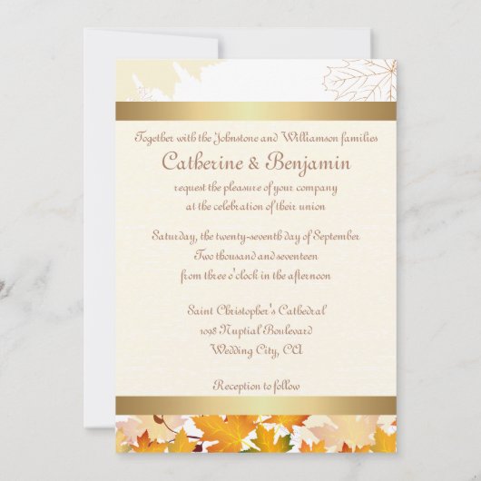 Goldene Herbstleaves Hochzeit Einladung (Rückseite)