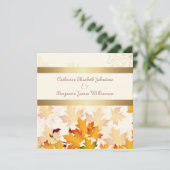 Goldene Herbstleaves Hochzeit Einladung (Stehend Vorderseite)