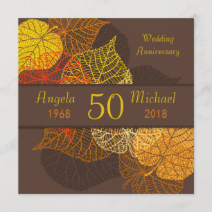 Goldene herbstliche Blätter Hochzeitstag Einladung