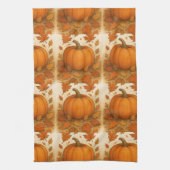 Goldene Herbstpumpen und fallende Blätter Geschirrtuch (Vertikal)