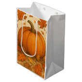 Goldene Herbstpumpen und fallende Blätter Mittlere Geschenktüte (Vorderseite Schrägansicht)