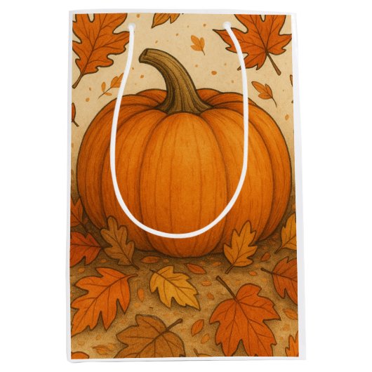Goldene Herbstpumpen und fallende Blätter Mittlere Geschenktüte (Vorderseite)