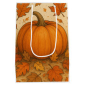 Goldene Herbstpumpen und fallende Blätter Mittlere Geschenktüte (Rückseite)