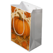 Goldene Herbstpumpen und fallende Blätter Mittlere Geschenktüte (Rückseite Schrägansicht)