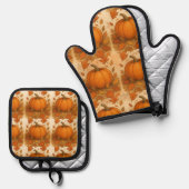 Goldene Herbstpumpen und fallende Blätter Ofenhandschuh & Topflappen-Set (Vorderseite/Rückseite)