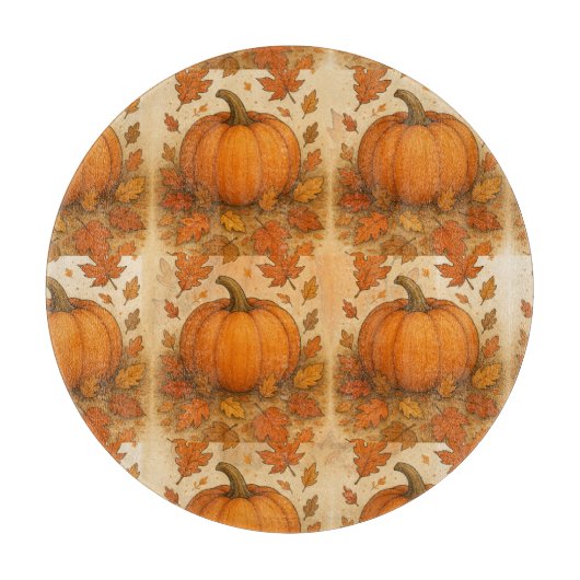 Goldene Herbstpumpen und fallende Blätter Schneidebrett (Vorderseite)