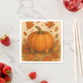 Goldene Herbstpumpen und fallende Blätter Serviette (Beispiel)