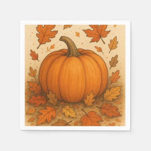 Goldene Herbstpumpen und fallende Blätter Serviette (Vorderseite)