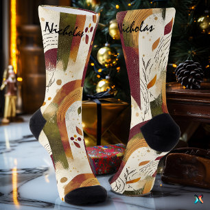 Goldene Herbstsocken in Creme, Burgund und Oliv  Socken