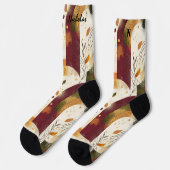 Goldene Herbstsocken in Creme, Burgund und Olivenö Socken (Linkes Detail)