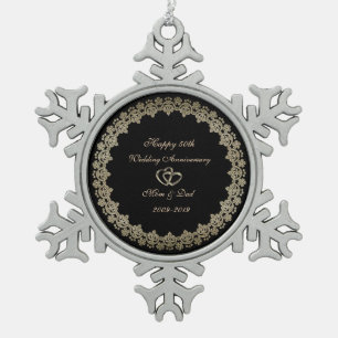 Goldene Herz Ringe 50. Hochzeitstag Schneeflocken Zinn-Ornament