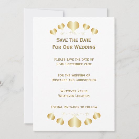 Goldene Herzdesign-Hochzeit Save The Date (Vorderseite)