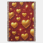 Goldene Herzen auf Rot mit Sternen Decke (Vorderseite Vertikal)