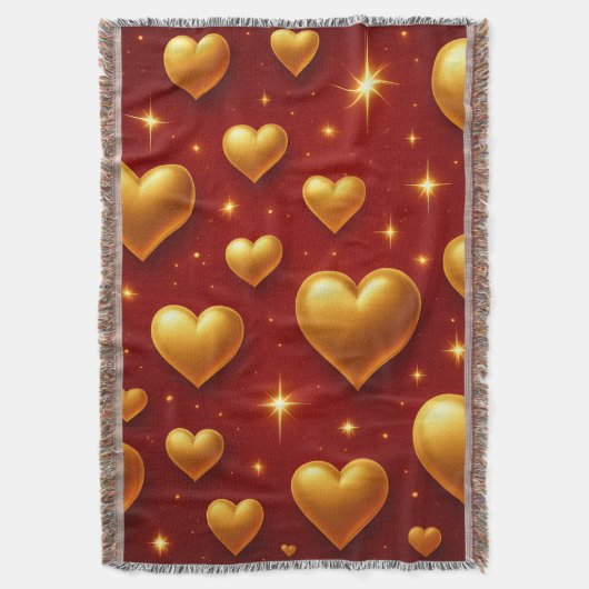 Goldene Herzen auf Rot mit Sternen Decke (Vorderseite Vertikal)