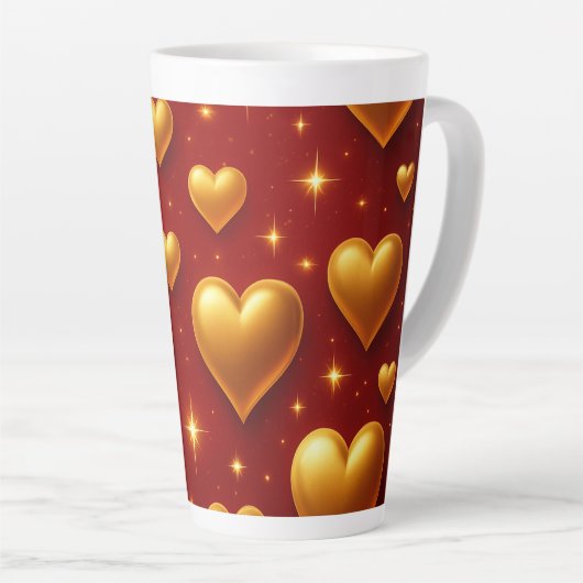 Goldene Herzen auf Rot mit Sternen Milchtasse (Rechte Ecke)