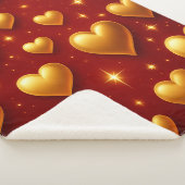 Goldene Herzen auf Rot mit Sternen Sherpadecke (3/4)