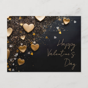 Goldene Herzen auf schwarzem Glittergrund zum Vale Postkarte