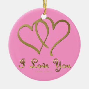 Goldene Herzen bei der Liebe Keramik Ornament