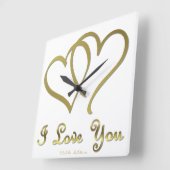 Goldene Herzen bei der Liebe Quadratische Wanduhr (Winkel)