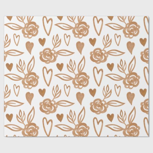 Goldene Herzen, Blume und Blätter Geschenkpapier (Flach)