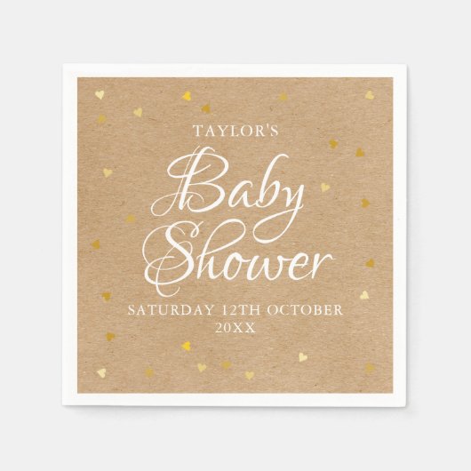 Goldene Herzen Confetti Kinderdusche / Sprinkle Ru Serviette (Vorderseite)