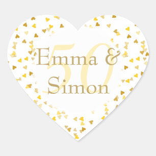 Goldene Herzen Confetti zum 50. Hochzeitstag Herz-Aufkleber