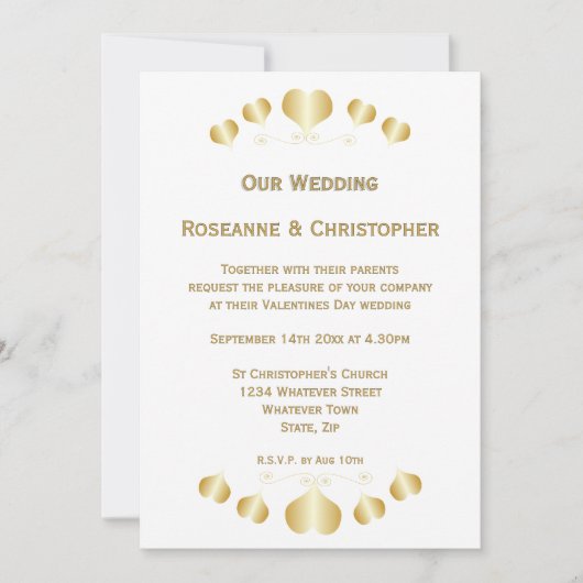 Goldene Herzen Design-Hochzeit Einladung (Vorderseite)