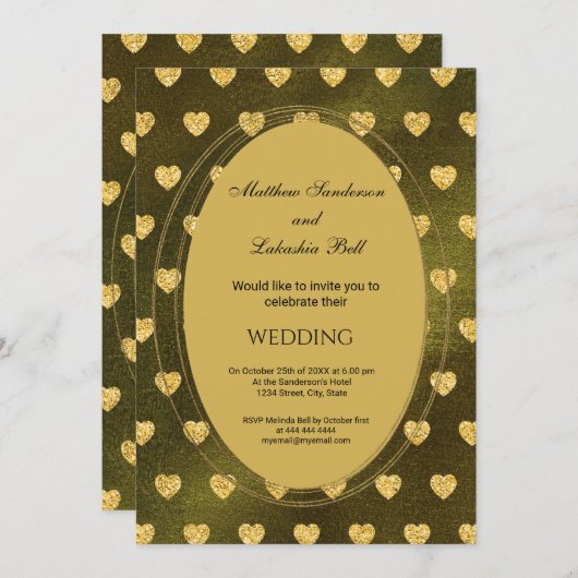 Goldene Herzen Einladung zur Hochzeit (Vorne/Hinten)