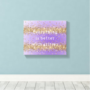 Goldene Herzen funkeln violetten Glitter-Zitat Leinwanddruck