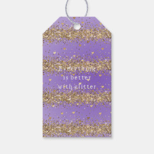 Goldene Herzen funkeln violetter Glitter-Zitat Geschenkanhänger