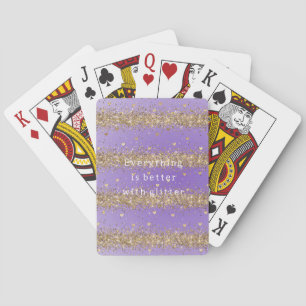 Goldene Herzen funkeln violetter Glitter-Zitat Spielkarten
