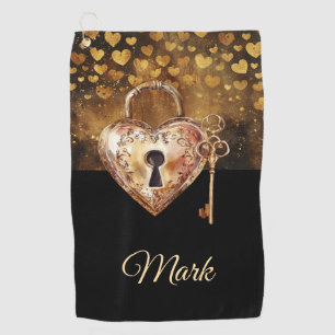 Goldene Herzen für Golfer am Valentinstag Golfhandtuch