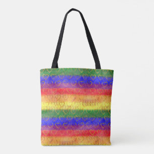Goldene Herzen, Gay Pride-Flag-Farben mit leuchten Tasche