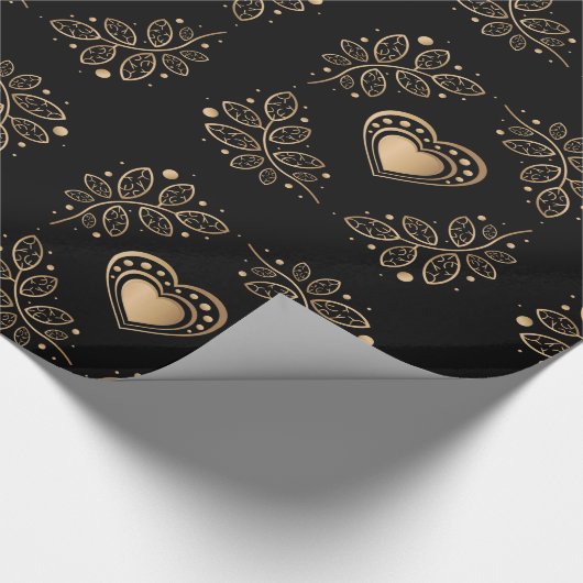 Goldene Herzen mit Blätter Geschenkpapier (Ecke)