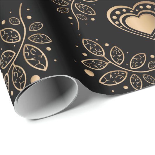Goldene Herzen mit Blätter Geschenkpapier (Rolleneckpunkt)