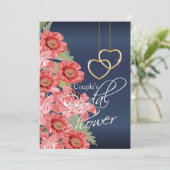 Goldene Herzen mit Coral & Navy Blue - Einladung (Stehend Vorderseite)