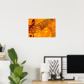 Goldene Herzen mit einem Metallic Treble Clef und Poster (Heimbüro)