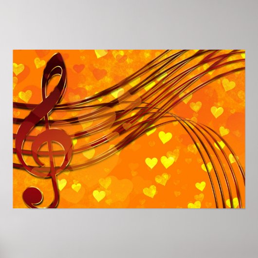 Goldene Herzen mit einem Metallic Treble Clef und Poster (Vorne)