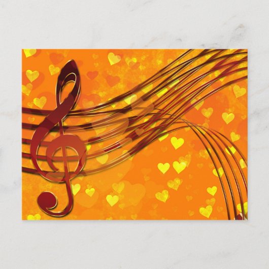 Goldene Herzen mit einem Metallic Treble Clef und  Postkarte (Vorderseite)