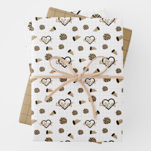 Goldene Herzen, Pom Poms, Megaphone Muster Geschenkpapier Set (Beispiel)